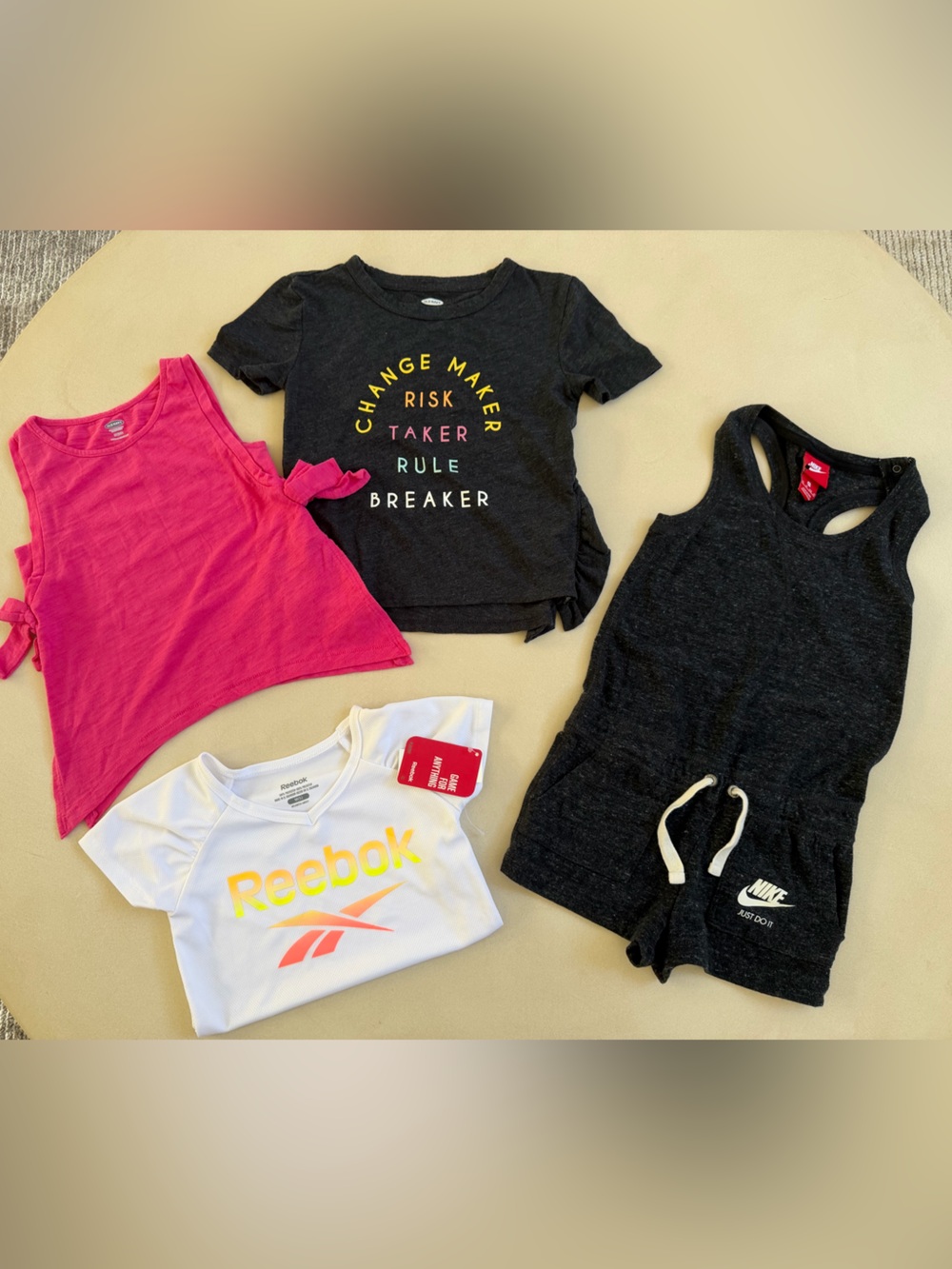 Nike Black Girls' Bundle Romper & Sport Graphic Tees (Gray, Pink, White)